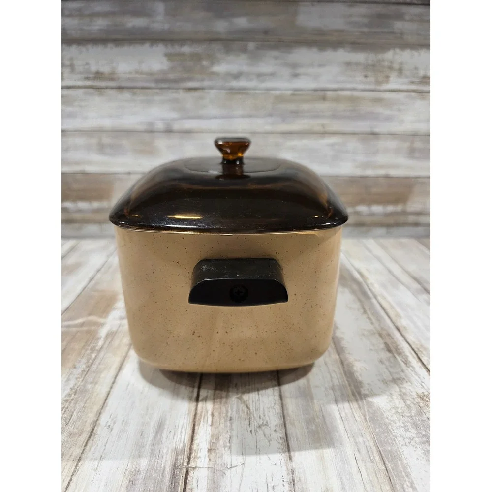 Vintage West Bend Speckled Tan Bird Motif Slow Cooker‎ Deep Pan w/ Lid NO BASE